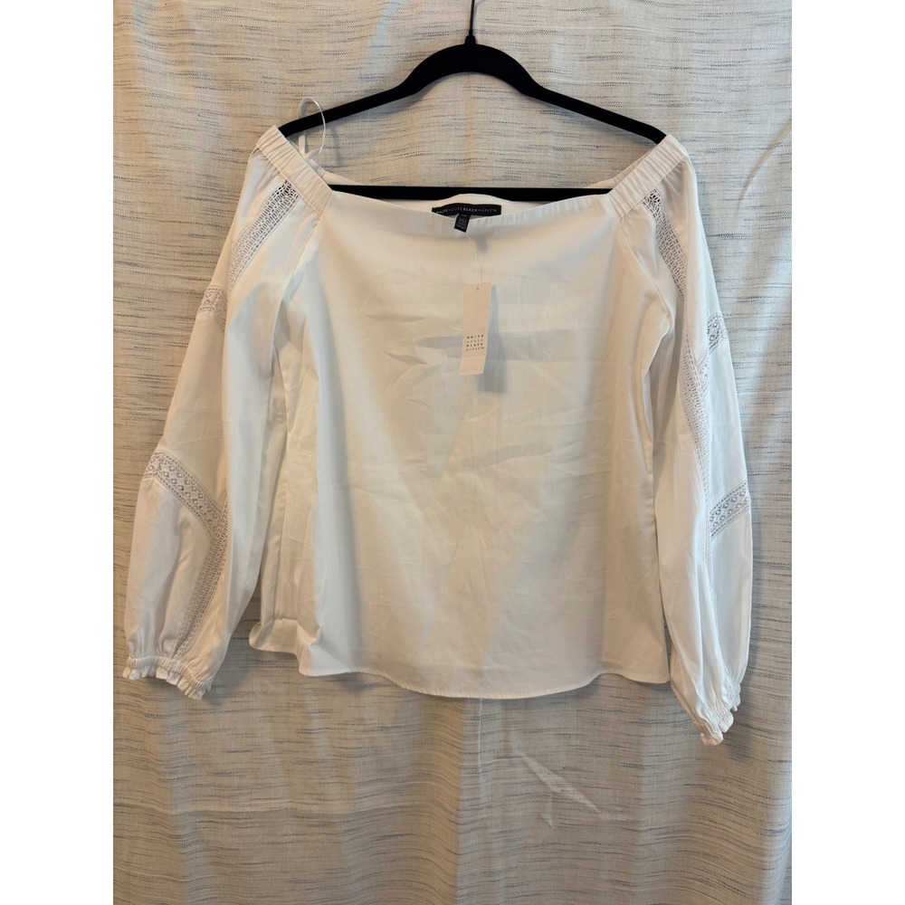 White House Black Market Off The Shoulder Lace Sleeve Poplin Top White XS NEW